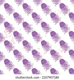 Jellyfish, fish, animals bright seamless patterns. Sea travel, snorkeling with animals, tropical fish