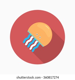 Jellyfish flat  icon with long shadow,circle,eps10,interface,button