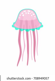 Jellyfish in flat style on white background 