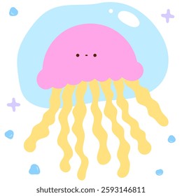 jellyfish floating happily, adorable sea creature flat vector illustration