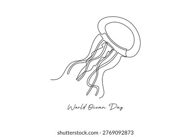 Jellyfish Floating Ocean World Ocean Day. World Ocean day Concept. Single line draw design .Vector Icon graphic illustration