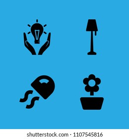 jellyfish, flower, responsible energy use and lamp icons vector in sample icon set for web and graphic design