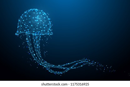 Jellyfish form lines, triangles and particle style design. Illustration vector