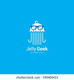 Jellyfish Geek logo Design Template.