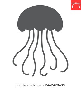 Jellyfish glyph icon, seafood and fish, medusa vector icon, vector graphics, editable stroke solid sign, eps 10.