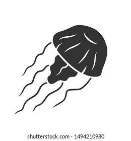 Jellyfish glyph icon. Swimming medusa. Underwater life. Aquatic animal. Marine aquarium. Toxic invertebrate jelly fish with tentacles. Silhouette symbol. Negative space. Vector isolated illustration