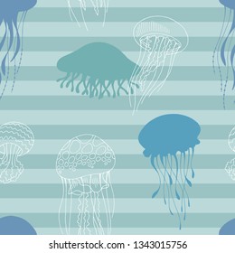 Jellyfish graphic blue color seamless pattern background sketch illustration vector 