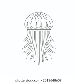 Jellyfish gráfico conjunto preto branco isolado esboço vetor ilustração, Contorno preto de águas-vivas com tentáculos fluindo. Esquema da medusa oceânica.