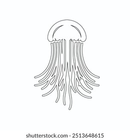 Jellyfish gráfico conjunto preto branco isolado esboço vetor ilustração, Contorno preto de águas-vivas com tentáculos fluindo. Esquema da medusa oceânica.