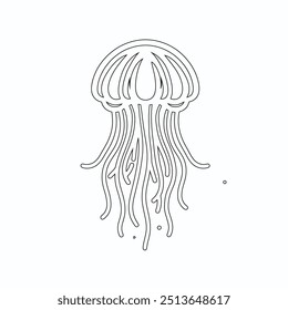 Jellyfish gráfico conjunto preto branco isolado esboço vetor ilustração, Contorno preto de águas-vivas com tentáculos fluindo. Esquema da medusa oceânica.