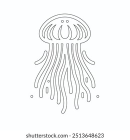 Jellyfish graphic set black white isolated sketch illustration vector, Black contour of Jellyfish with flowing tentacles. Oceanic medusa outline.