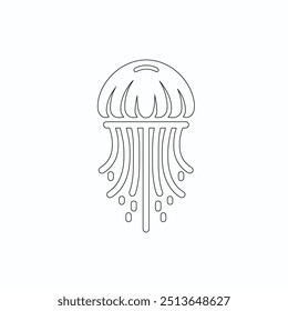 Jellyfish gráfico conjunto preto branco isolado esboço vetor ilustração, Contorno preto de águas-vivas com tentáculos fluindo. Esquema da medusa oceânica.