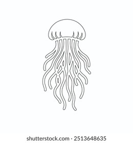 Jellyfish gráfico conjunto preto branco isolado esboço vetor ilustração, Contorno preto de águas-vivas com tentáculos fluindo. Esquema da medusa oceânica.