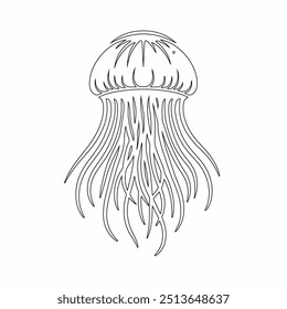 Jellyfish gráfico conjunto preto branco isolado esboço vetor ilustração, Contorno preto de águas-vivas com tentáculos fluindo. Esquema da medusa oceânica.