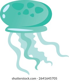Jellyfish in Green color, on white background. Vector illustration of sea animal.
