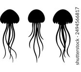  jellyfish group silhouette vector illustration