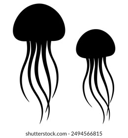  jellyfish group silhouette vector illustration