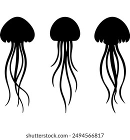  jellyfish group silhouette vector illustration