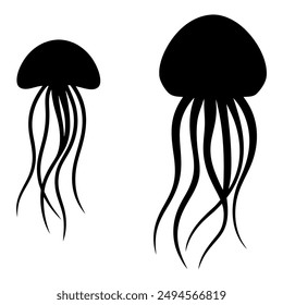  jellyfish group silhouette vector illustration