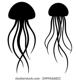  jellyfish group silhouette vector illustration