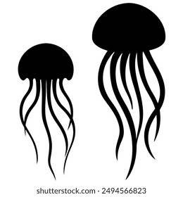  jellyfish group silhouette vector illustration