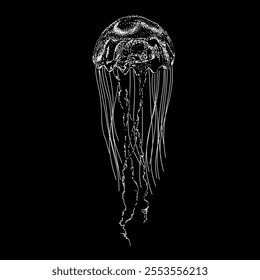 jellyfish hand drawing vector isolated on black background.