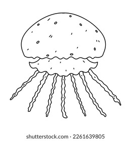 Jellyfish in hand drawn doodle style. Sea animal vector illustration. Coloring page.