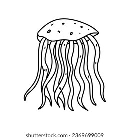 Jellyfish. Hand drawn doodle style. Vector illustration isolated on white. Coloring page.