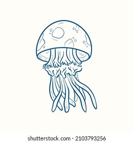 Jellyfish Hand-drawn realistic. Oceans nature in vintage style. 