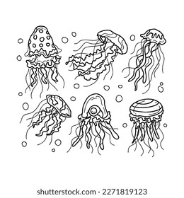 Jellyfish handrawn doodle illustrations vector set