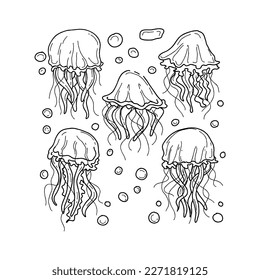 Jellyfish handrawn doodle illustrations vector set
