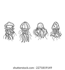 Jellyfish handrawn doodle illustrations vector set