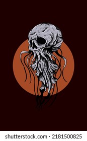 Jellyfish head skull vector illustration