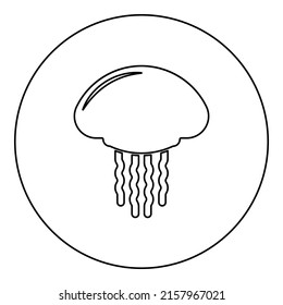 Jellyfish icon in circle round black color vector illustration image outline contour line thin style simple