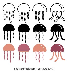 Jellyfish icon collection on white background