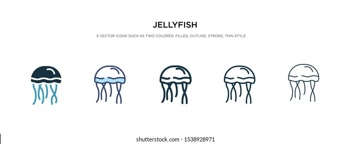 jellyfish icon in different style vector illustration. two colored and black jellyfish vector icons designed in filled, outline, line and stroke style can be used for web, mobile, ui