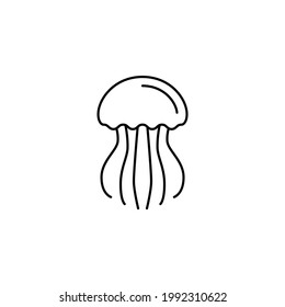 jellyfish icon in flat black line style, isolated on white background 