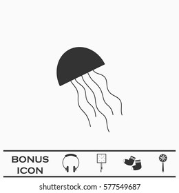 Jellyfish icon flat. Black pictogram on white background. Vector illustration symbol and bonus button