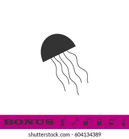Jellyfish icon flat. Black pictogram on white background. Vector illustration symbol and bonus button