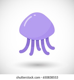 Jellyfish icon, Flat design of swimming marine creature with round shadow, vector illustration