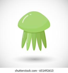 Jellyfish icon, Flat design of swimming marine creature with round shadow, cartoon vector illustration