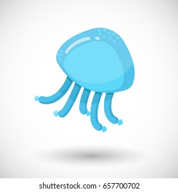 Jellyfish icon, Flat design of swimming marine creature with round shadow, cartoon vector illustration