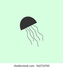 Jellyfish icon flat. Grey vector symbol on green background