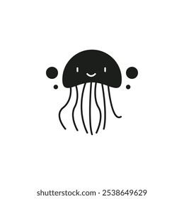 Jellyfish icon flat line symbol set.