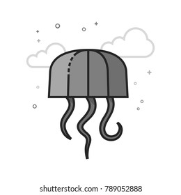 Jellyfish icon in flat outlined grayscale style. Vector illustration.