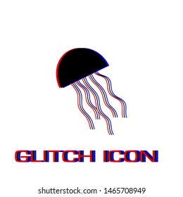 Jellyfish icon flat. Simple pictogram - Glitch effect. Vector illustration symbol