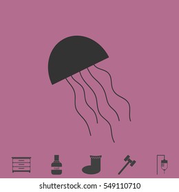 Jellyfish icon flat. Simple vector grey pictogram and bonus symbol