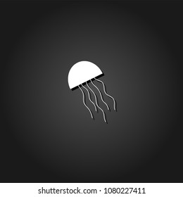 Jellyfish icon flat. Simple White pictogram on black background with shadow. Vector illustration symbol