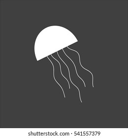 Jellyfish icon flat. Vector white illustration isolated on black background. Flat symbol