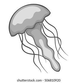 Jellyfish icon. Gray monochrome illustration of jellyfish vector icon for web design